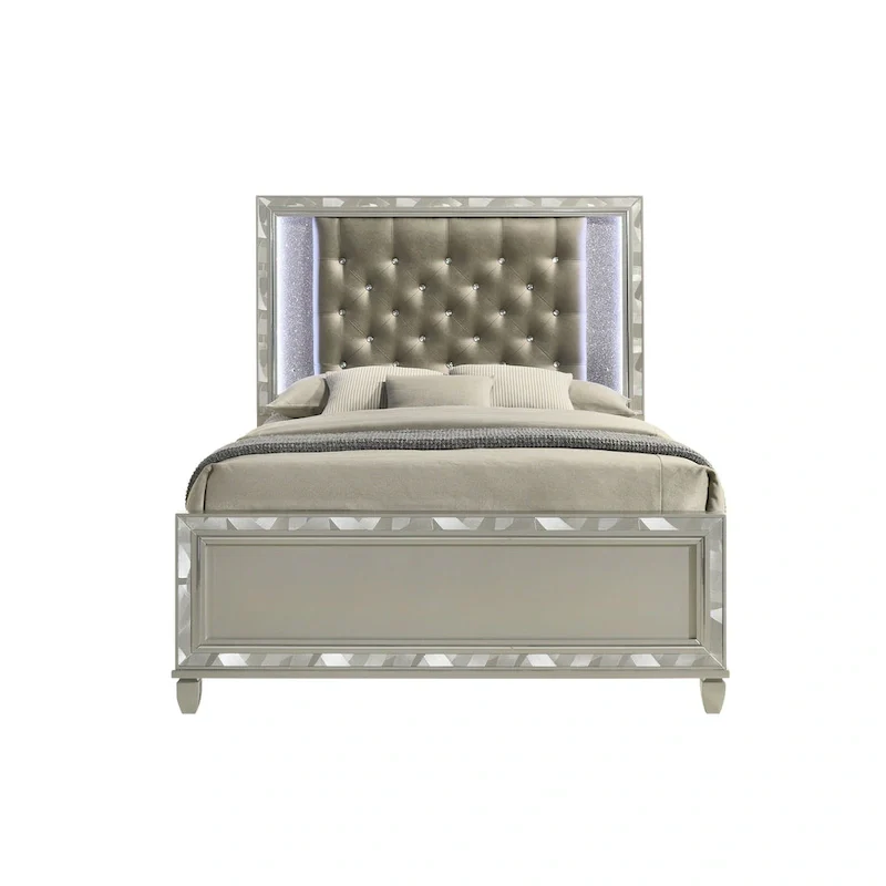 Deirde Gray And Silver Bed with Tufted Headboard