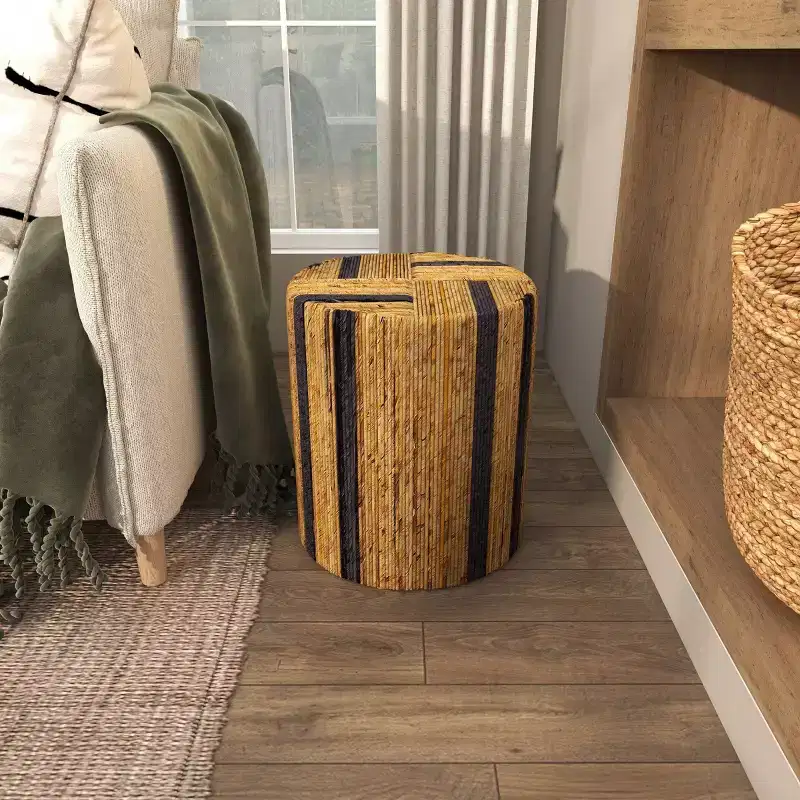 Olivia & May Banana Leaf Handmade Linear Wrapped Accent Table: No Assembly, Indoor Use, Wood Material