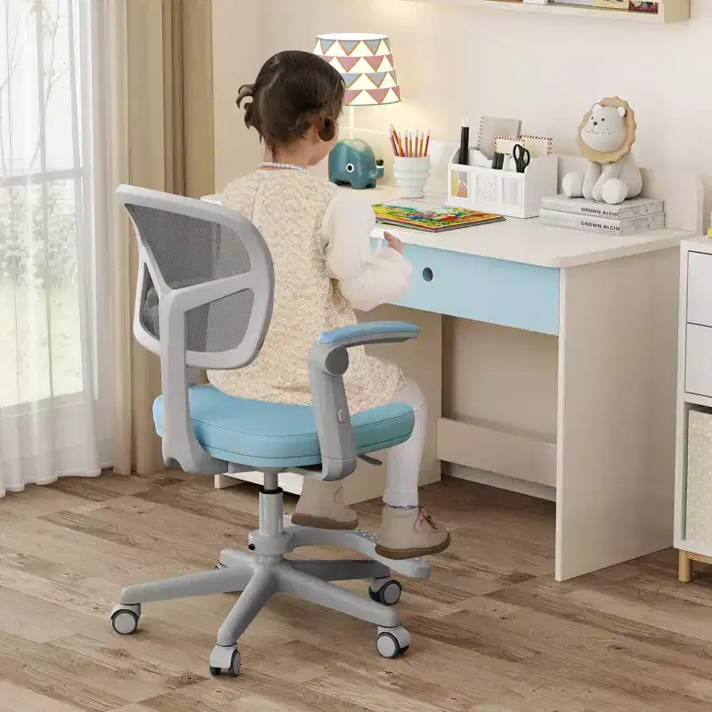 Costway Kids Desk Chair Children Study Chair with Adjustable Height, Armrest & Footrest Purple/Pink/Green/Gray/Blue