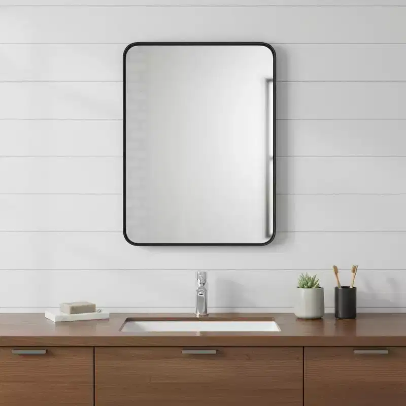 HomeRoots 35 Black Metal Floating Framed Bathroom Vanity Mirror