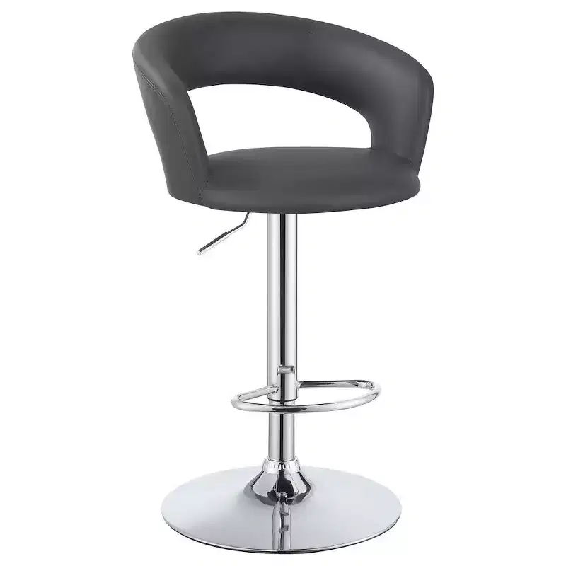 Adjustable Height Bar Stool, Grey Faux Leather Seat with Chrome Base