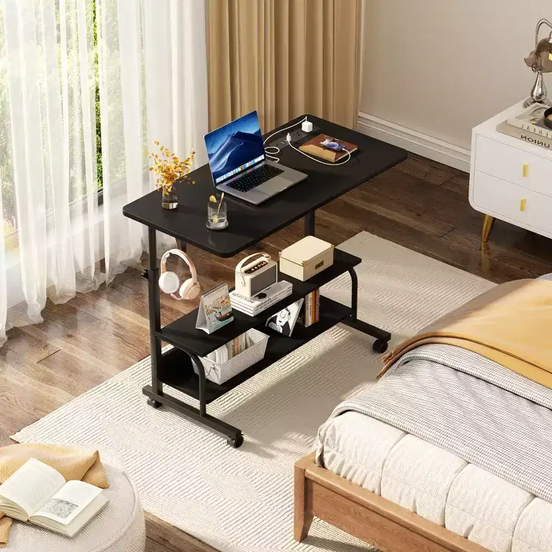 Besiost 32 Manual Standing Desk with Storage Shelves, Computder Desk with Charging Station