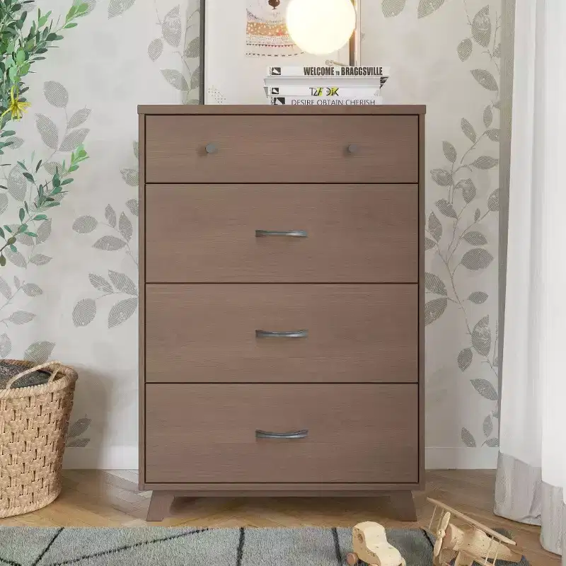 4-Drawer Dresser Chest, Dusty Heather / Ebony / White Natural, Mid-Century Style, Single User