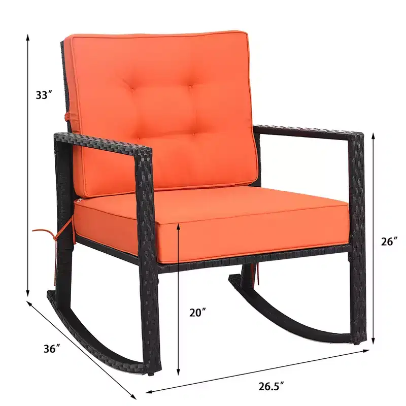 Costway Patio Rattan Rocker Chair Outdoor Glider Wicker Rocking Chair Cushion Lawn Deck