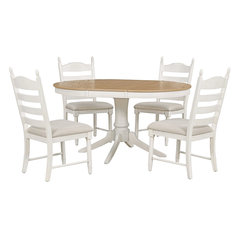 5-Piece Dining Table Set Round Extendable Dining Table and 4 Chairs