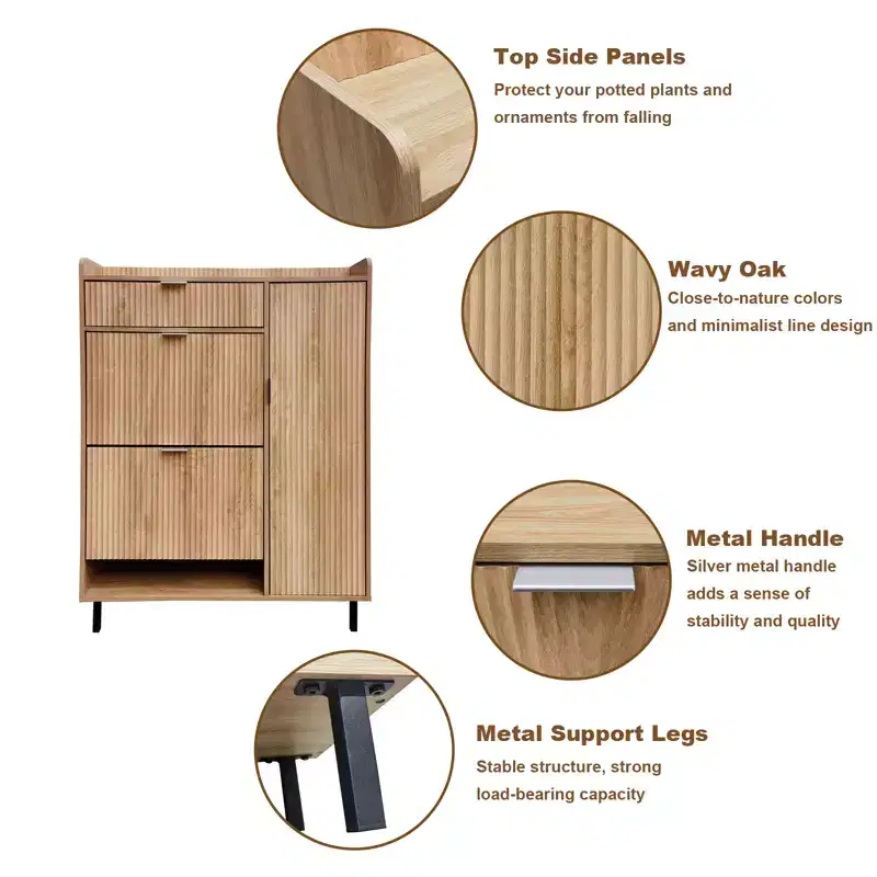 Fluted Shoe Cabinet with 2 Flip Drawers, 1 Drawer, 1 Side Cabinet, Adjustable Shelves for Entryway Living Room,