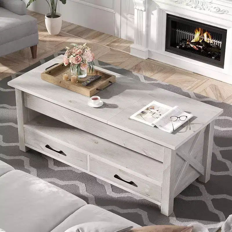 Summit Adventure 47.2 Lift-Top Coffee Table - 2 Drawers & Hidden Storage, Retro Wooden Top for Living Room - Gray