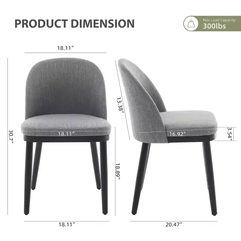 Set of 2 Upholstered Armless Dining Chairs with Curved Backrest