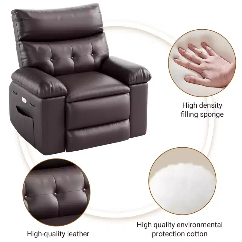 Recliner Chair for Adults, PU Leather Electric Rocker Recliner, 270 Degree Swivel Chair with Side Pocket, Modern Massage Sofa for Living Room Bedroom