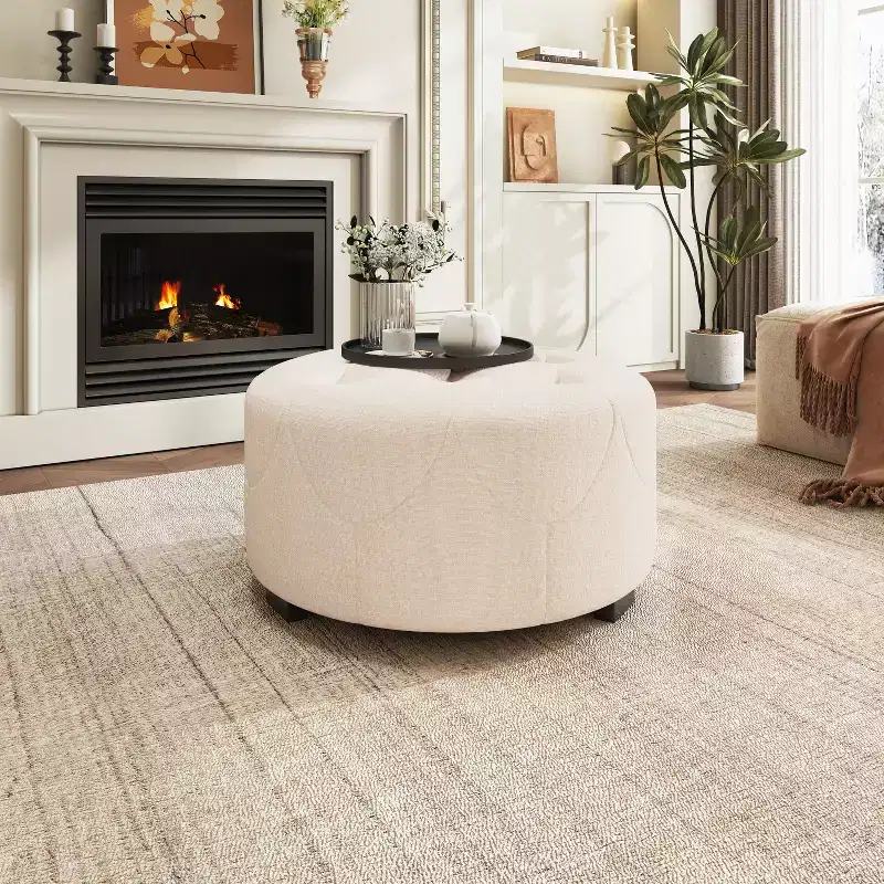 Christopher Knight Home Furina Modern Upholstered Button Tufted Round Ottoman