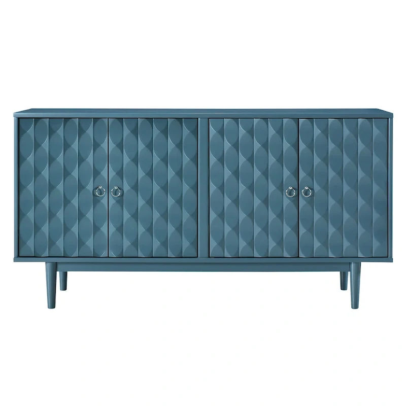 Modern 4-door Sideboard with Convex Pattern Doors and 2 Silver Handle for Living Room, Dining Room, Kitchen (Black)