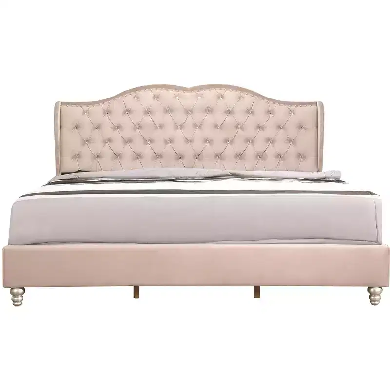 Passion Furniture Joy Jeweled Tufted King Panel Bed