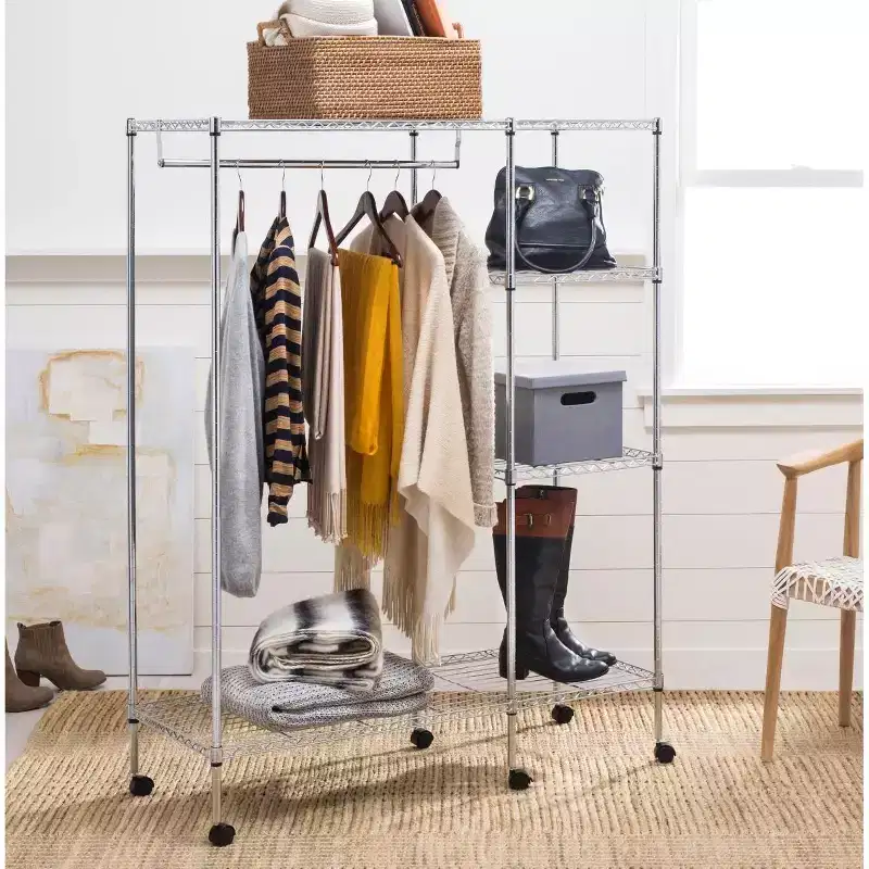Betsy Adjustable Garment Rack (Optional Casters/Wheels) - HAC1008 - Chrome - Safavieh