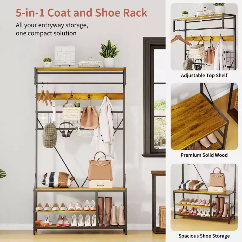 Freestanding Metal Garment Rack - Heavy Duty Clothes Rack and Wardrobe Organizer for Bedroom, Entryway and Closet