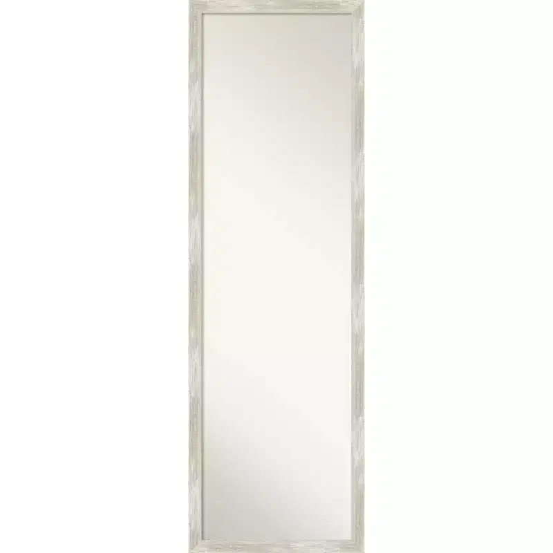 16" x 50" Crackled Narrow Framed Full Length on the Door Mirror Metallic - Polystyrene, No Assembly Required