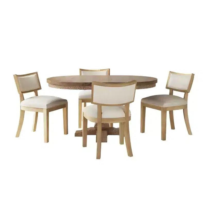 Christopher Knight Home Ezra Fabric Upholstered 5pc Expandable Oval Dining Set Tan/Beige