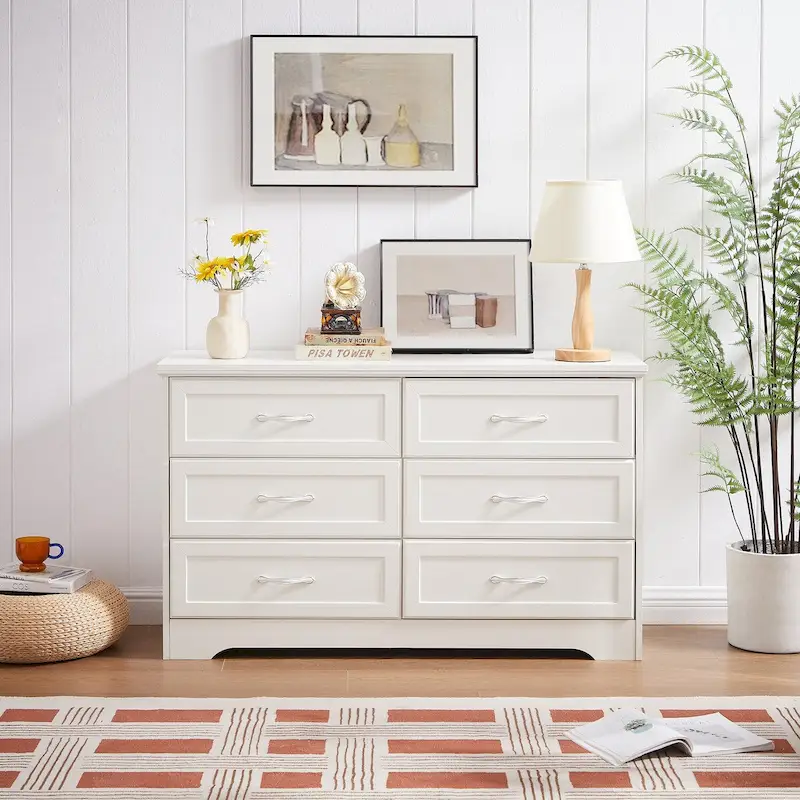 Modern 3 Drawer Bedroom Chest of Drawers with 6 Drawers Dresser, Clothes Organizer -Metal Pulls,47.6L x 15.7W x 28.9H