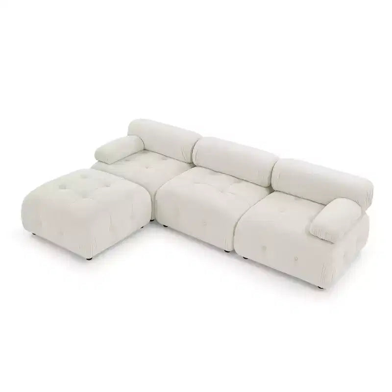 93 Modular Button Velvet/Teddy Fabric Tufted Upholstered Sectional Sofa, L Shaped Sofa with Reversible Ottoman - ModernLuxe