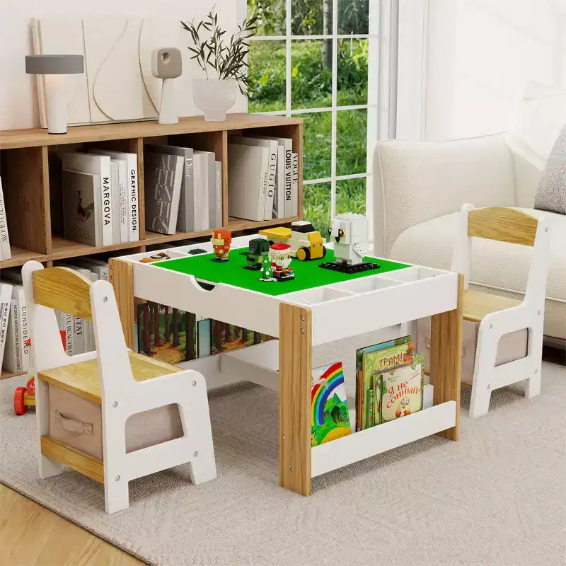 Kid Table Set, Modern Activity Learning Table, Kid Activity Table With 2 In 1 Tabletop, Game Furniture for Playing Drawing