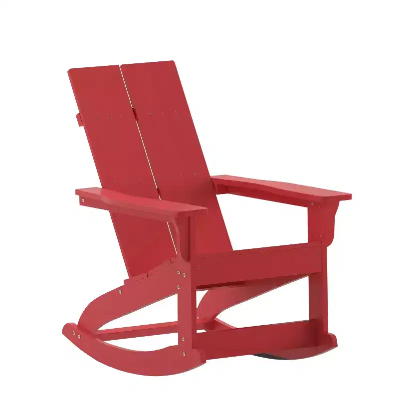Flash Furniture Finn Modern Commercial Grade All-Weather 2-Slat Poly Resin Wood Rocking Adirondack Chair with Rust Resistant Stainless Steel Hardware
