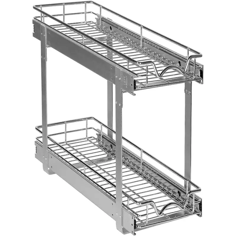 Pull Out Cabinet Organizer 2 Tier  Heavy Duty Metal with Lifetime Limited Warranty - Anti Rust Chrome Finish
