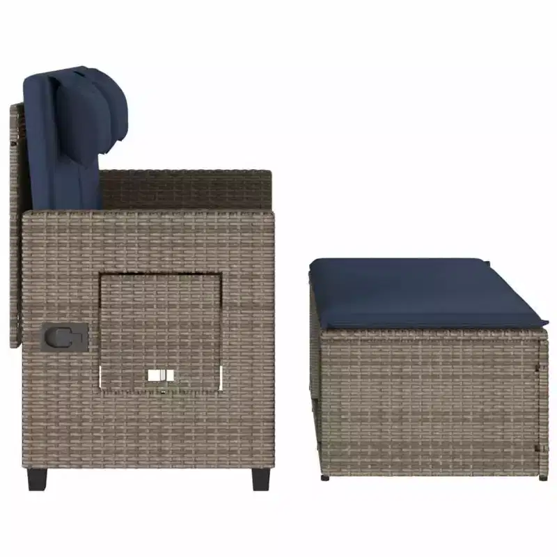 vidaXL Reclining Patio Bench with Cushions Seating Poly Rattan