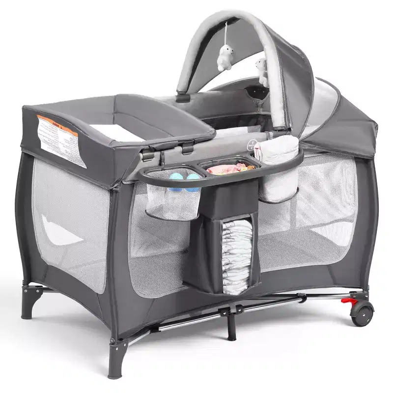 4-in-1 Portable Pack 'n Play with Bassinet, Changing Table, Adjustable Canopy, Storage Basket & Travel Bag