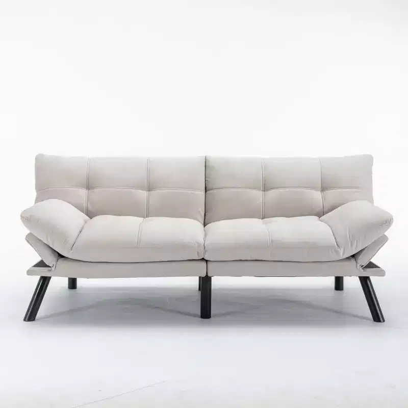 Modern Convertible Futon Sofa Bed with Adjustable Backrest and Plush Cushion