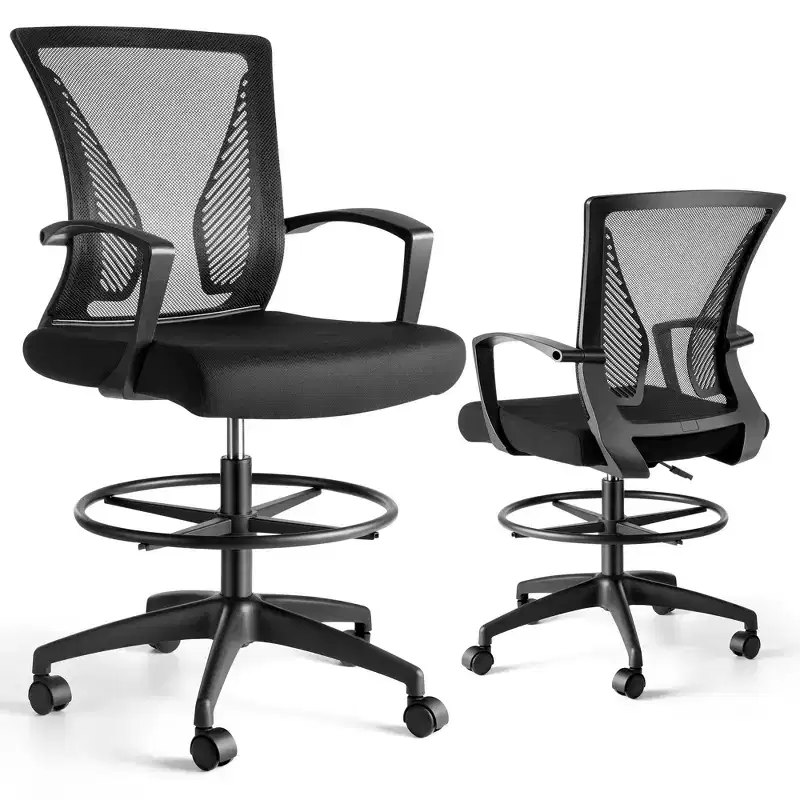 Tall Drafting Chair for Standing Desk Mesh Back with Adjustable Foot Ring Lumbar Support 330 lb Capacity Counter Height Office Stool