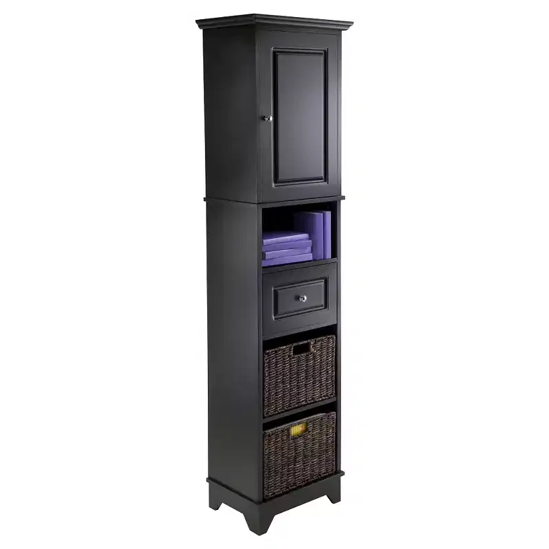 Display Cabinet Winsome Black 70.87": Elegant Storage with Adjustable Shelf & Foldable Baskets - Winsome