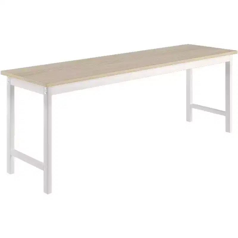 Farmhouse Dining Set for 4, 3-Piece Kitchen Table with 2 Benches & Storage Rack, White Oak MDF Table with Metal Frame, for Home & Restaurant