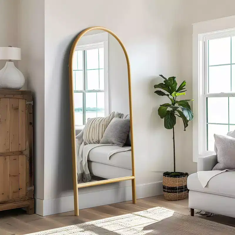 PexFix 31 in. W x 71 in. H Ladder-Style Arched Solid Wood Framed Mirror in Brown
