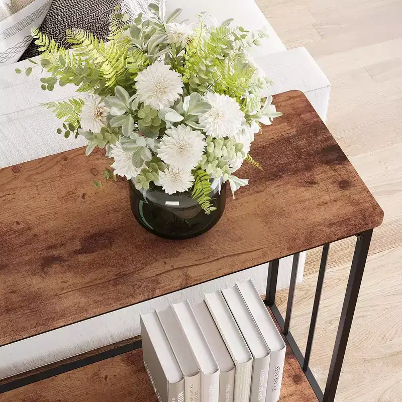Entryway Console Table & Industrial Shelf Storage - 41.3 Narrow Sofa Table for Hallway, Living Room, Office