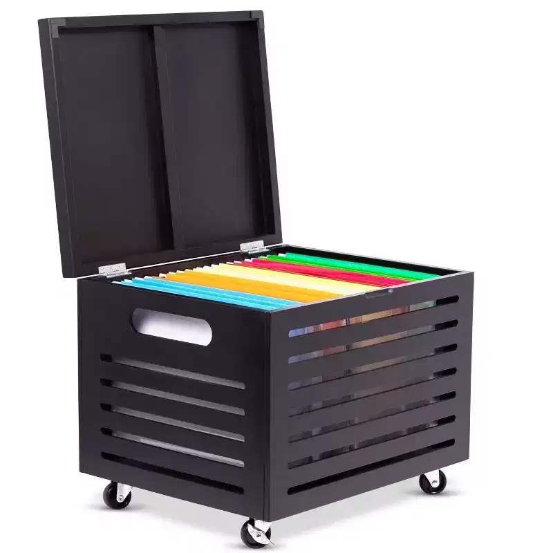 BirdRock Home Bamboo Rolling File Storage Organizer Box with Lid - Cafe Noir