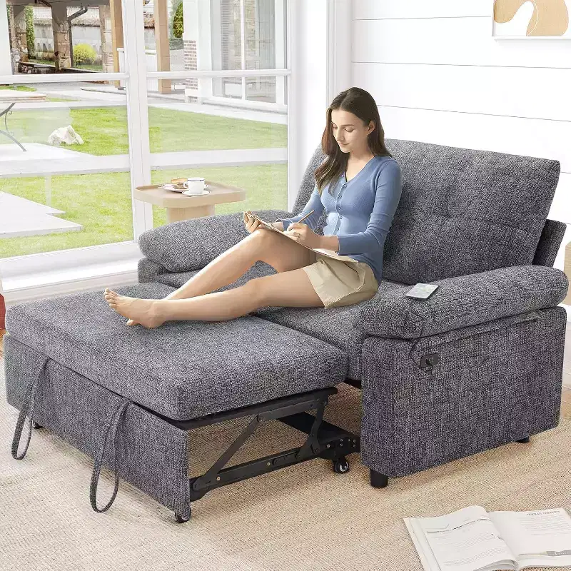 Dyonery 3-in-1 Convertible Sofa Bed, Pull Out Sleeper Sofa with USB Charging Station & Adjustable Backrest