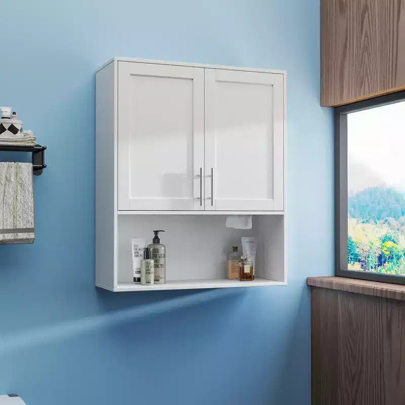 31.5 in. Modern Bathroom Mirror Cabinet with Facial Tissue Slots, 2 Doors and Adjustable Shelf