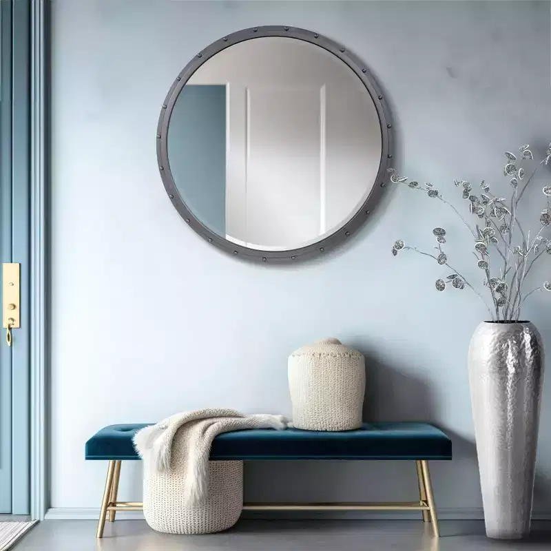 Metal Framed Industrial Mirror with Rivet Details