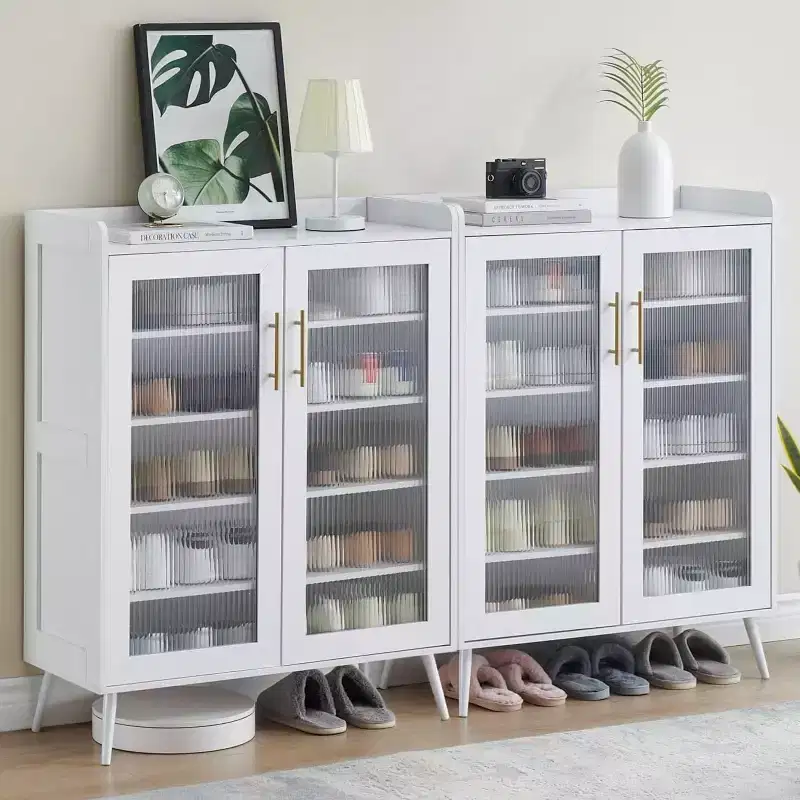 Acekool Glass Door Shoe Cabinet, Modern Shoe Organizer with Adjustable Shelves, Space-Saving Entryway Storage