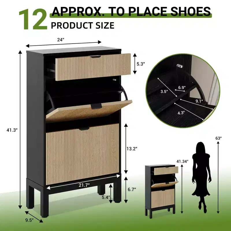 Narrow Shoe Cabinet , 3 Flip Drawers Shoe Cabinet for Entryway,Hallway