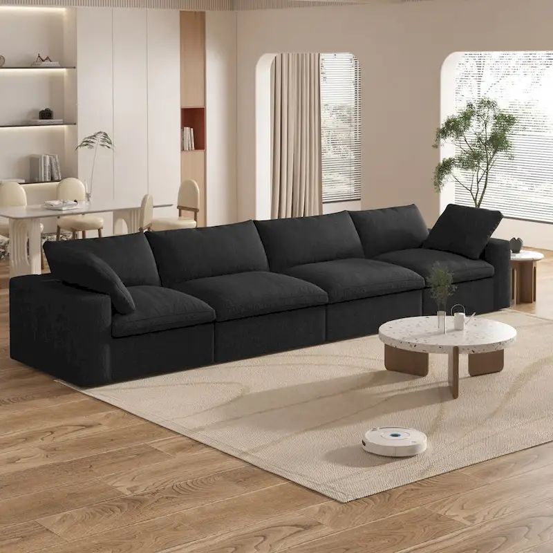 160 Modern Linen Upholstery 4 Piece Sectional Sofa Minimalism Commix Down Filled Modular Couches