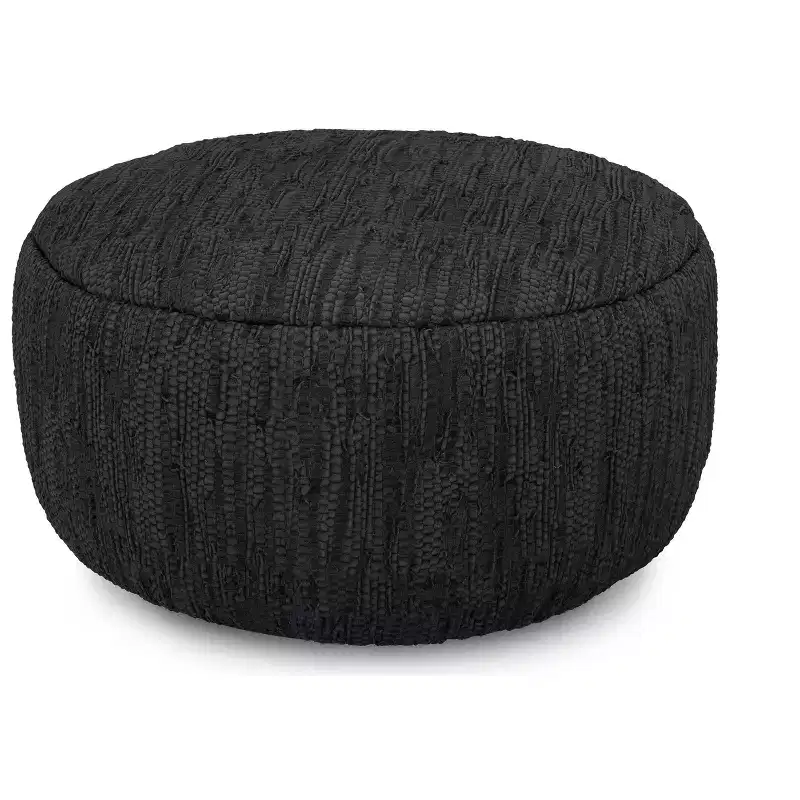 Garcia 30 inch Wide Boho Pouf in Genuine Woven Leather, Assembled
