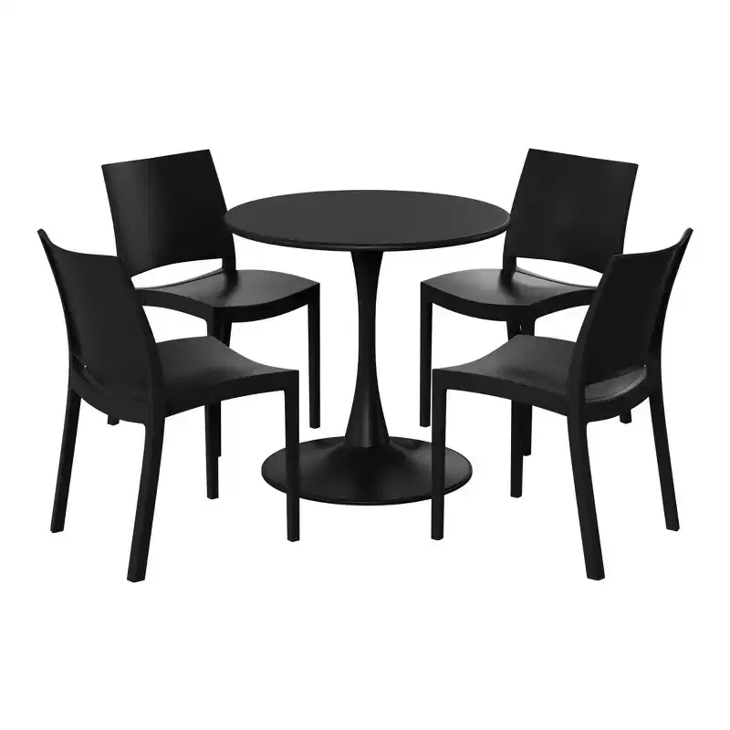 WestinTrends Playa 5-Piece Indoor Outdoor Round Metal Patio Dining Table Set With Stackable Patio Dining Side Chairs