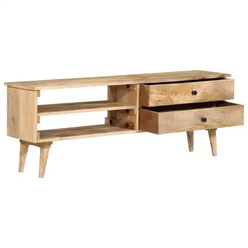 Solid Mango Wood TV Cabinet - Rustic Farmhouse Style Entertainment Center with Drawers and Compartments - 55.1x11.8x19.7 Brown TV Stand