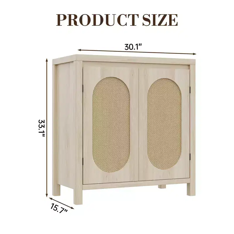 Sideboard Cabinet, 30.1INCH Buffets & Sideboard with Rattan Doors, 2 Door Design, Natural Wooden Sideboard Cabinet for Dining Room and Kitchen
