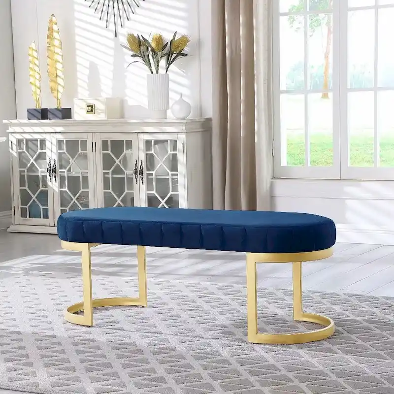 Morden Fort Contemporary Bench, Upholstered Velvet Bench Seat with Metal Legs for Entryway, Bedroom, Living Room