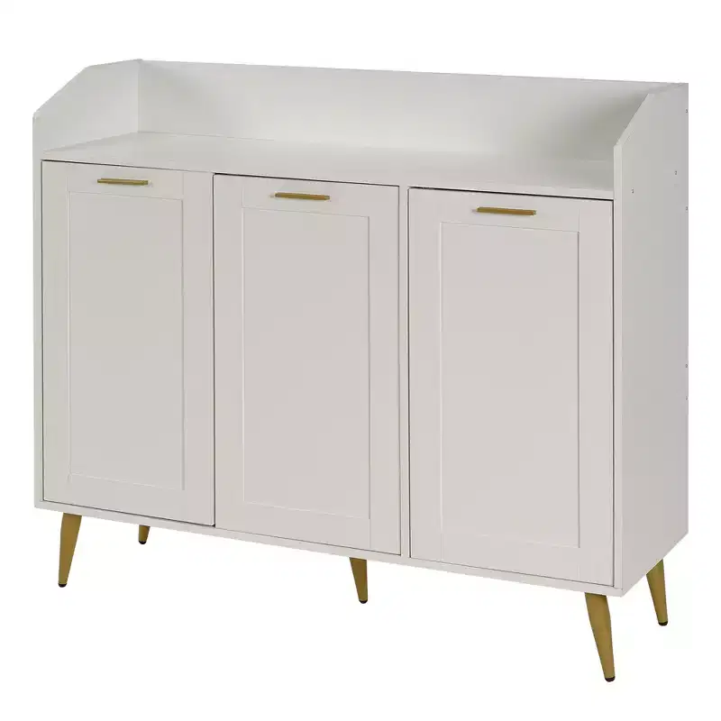 VECELO 3-Tier Shoe Storage Cabinet with 2 Adjustable Shelves, Accent Cabinet with Side Organizer & Mounted Hooks for Entryway, White