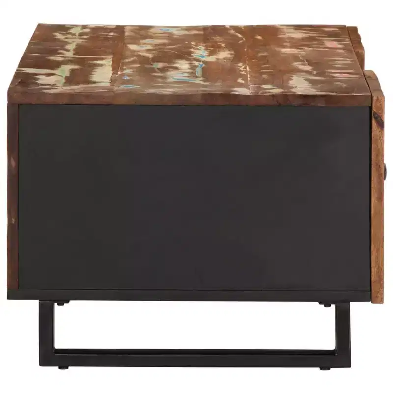 Reclaimed Wood Coffee Table with Storage Compartments - Industrial Style, Mixed Colors