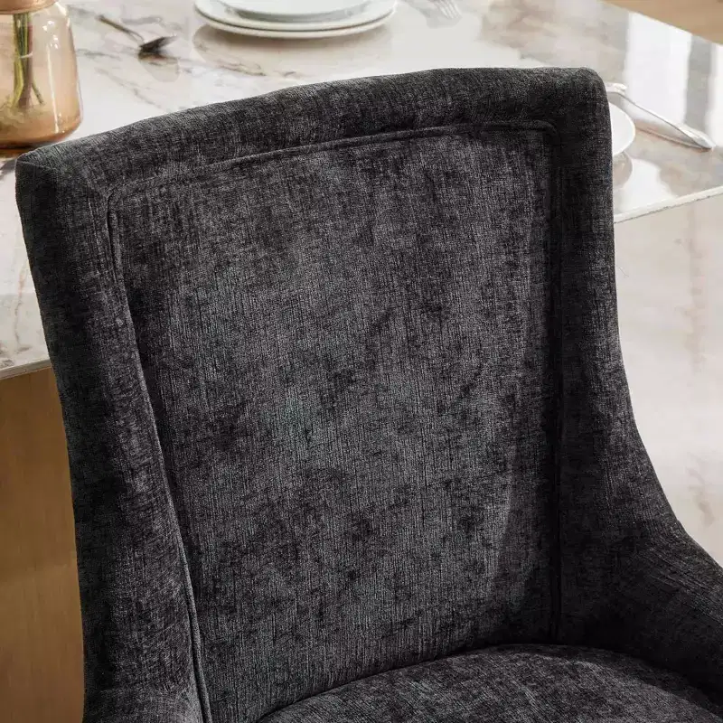 Okak Modern Chenille Dining Chairs Set of 2, Comfy Fabric Chairs with Thick Upholstered, Accent Chairs with Gold - Plated Legs Rivet Trim