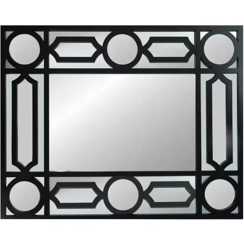 Black Framed Geometric Style Rectangular Wall Mirror, 29.5