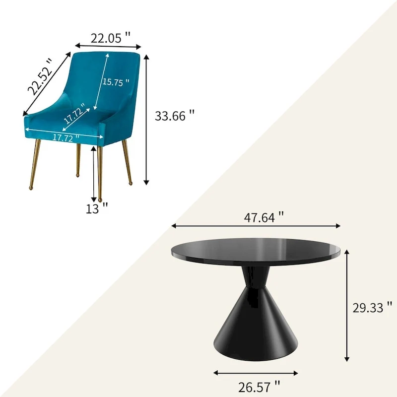 48 Light Luxury Black High Gloss Large Countertop Dining Table with Velvet Dining Chair Set